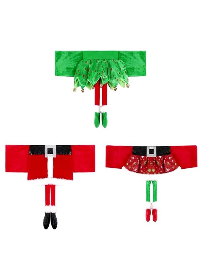 Yahpetes Chair Back Cover 3 Pcs Christmas Chair Sashes 18.1" X 11.8" Stretchy Xmas Dining Chair Back Covers Red Santa Claus Belt Buckle Bands Chair Slipcover Ornament Decorations - Image 1